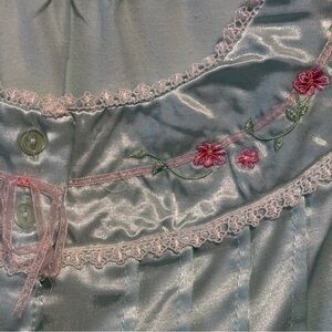 MOON DANCE aqua sky blue floral Emb, satin, lace XL PG top or bed jacket FAIRY